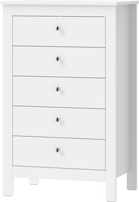 HOMCOM Cômoda com 5 gavetas, armário com trilhos de deslizamento suave para quarto, 60 x 39,5 x 95,3 cm, Branco | Aosom Portugal