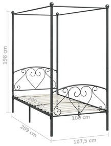 Estrutura de cama com dossel 100x200 cm metal cinzento