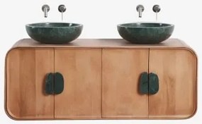 Conjunto De Móvel De Casa De Banho Dupla Suspensa 130x45 Cm Em Madeira De Manga E Pedra Natural Kivalina Mármore Verde Udaipur - Madeira - Sklum