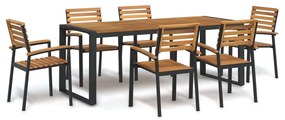 vidaXL Conj. jantar p/ jardim 7 pcs madeira de acácia maciça e metal