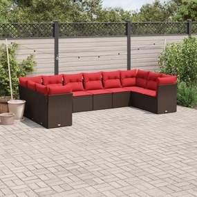 vidaXL 10 pcs conj. sofás jardim com almofadões vime PE castanho