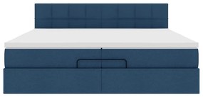 Estrutura de cama otomana com colchão 200x200 cm tecido azul