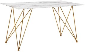 Mesa de jantar com efeito de mármore branco e dourado 140 x 80 cm KENTON Beliani