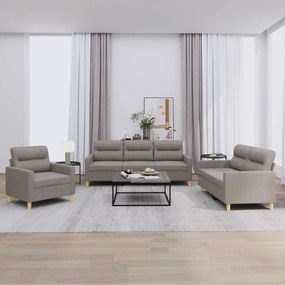 3201543 vidaXL 3 pcs conjunto de sofás com almofadões tecido cinza-acastanhado