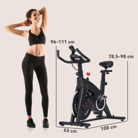 Bicicleta Estática Bicicleta Fitness com Volante de Inércia de 15 kg Ecrã LED Guiador e Assento Ajustável 108x53x111 cm Preto