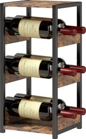 Garrafeira para 6 garrafas, caixa para vinho com prateleiras onduladas, 22 x 24 x 49,2 cm, castanho rústico