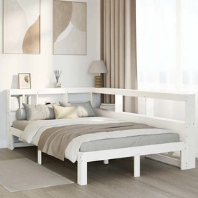 vidaXL Cama com estante sem colchão 120x190 cm pinho maciço branco