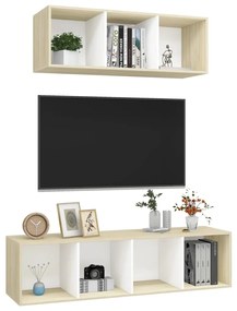 2 pcs conjunto móveis de TV contraplacado branco e carv. sonoma