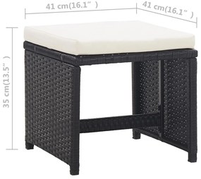 9 pcs conjunto jantar exterior com almofadões vime PE preto