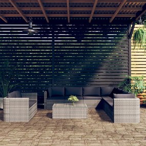 vidaXL 10 pcs conjunto lounge de jardim c/ almofadões vime PE cinzento