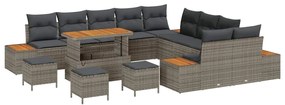Conjunto de Sofá de Jardim vidaXL com 14 Peças e Almofadas Cinzento Ra