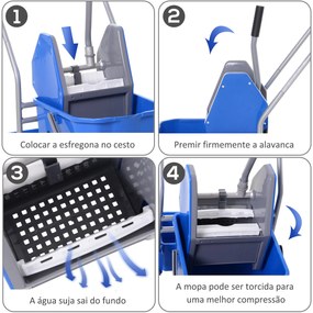 HOMCOM Carro de Limpeza Profissional Balde de Esfregona com Rodas Bald