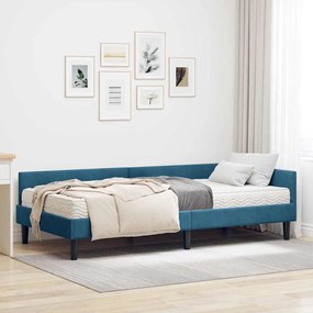 vidaXL Estrutura de Cama de Canto com Colchão Outros 2 pcs Azul Veludo