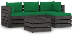 5 pcs conj. lounge jardim + almofadões madeira impreg. cinzento