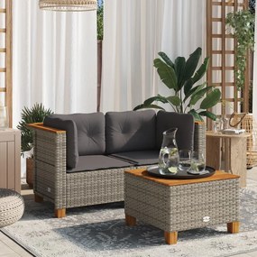 vidaXL Sofás de canto p/ jardim c/ almofadões 2 pcs vime PE cinzento