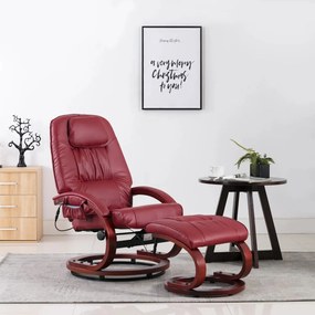 vidaXL Cadeira massagens + apoio pés couro artif. vermelho tinto