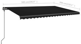 Toldo retrátil manual com postes 5x3 m antracite