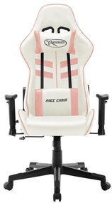 Cadeira de gaming couro artificial branco e cor-de-rosa