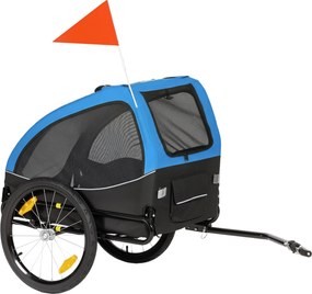 PawHut Reboque Dobrável para Cães com Refletores Janelas em Malha Rodas Porta Bandeira de Segurança para Cães 138x70x89 cm Azul | Aosom Portugal