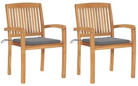 Cadeiras de jardim c/ almofadões cinzentos 2 pcs teca maciça