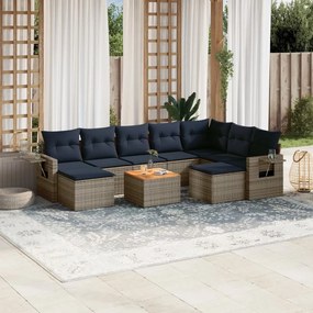 vidaXL 10 pcs conjunto sofás p/ jardim c/ almofadões vime PE cinzento