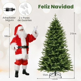 Árvore de Natal artificial de 210 cm com 1646 pontas de ramos 470 luzes LED 11 modos de iluminação 3 temporizadores Verde