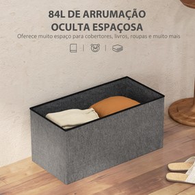 Baú de Armazenamento para Dormitório 84L Puff de Armazenamento Dobrável Estofado em Linho Sintético 76x38x38 cm Cinza Escuro