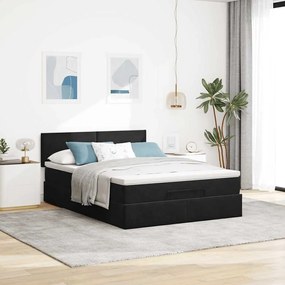 Estrutura de cama otomana com colchão 140x190 cm veludo preto