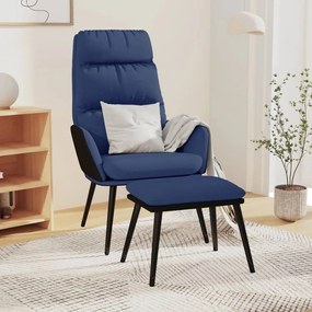vidaXL Cadeira de descanso com banco tecido/couro artificial azul