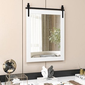 Espelho de parede com moldura de madeira e suporte de metal estilo celeiro 6,5 x 56 cm Branco