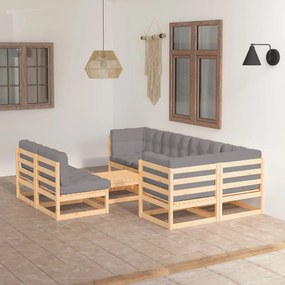 vidaXL 8 pcs conjunto lounge de jardim c/ almofadões pinho maciço