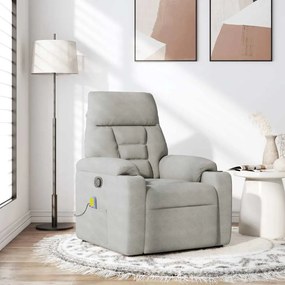 Poltrona de massagens reclinável tecido microfibra cinza-claro
