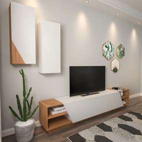 Móvel TV Zebra – Branco e Teca – 240x47x37,5 cm