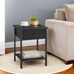 Mesa lateral, mesa cabeçeira com gaveta e prateleira 40 x 40 x 55 cm em preto