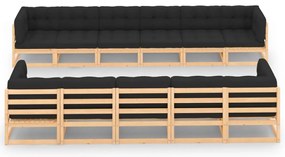 11 pcs conj. lounge jardim c/ almofadões antracite pinho maciço