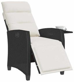Cadeira de jardim reclinável com mesa de apoio vime PE preto