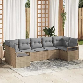 Conjunto de Sofá de Jardim vidaXL de 7 Peças com Almofadas Bege Rattan