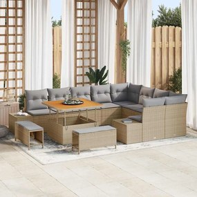 vidaXL Conjunto de Sofá de Jardim de 12 Peças com Almofadas Bege em Rattan e Poliéster com Estrutura de Acácia.