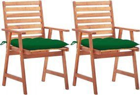 vidaXL Cadeiras de jantar p/ jardim 2 pcs c/ almofadões acácia maciça