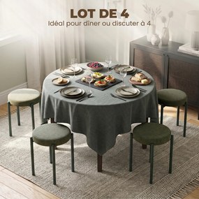 Conjunto de 4 Bancos Redondos Empilháveis (MESA NÃO INCLUIDA), 45 x 45 x 47,5 cm, Assento Estofado, Verde Escuro