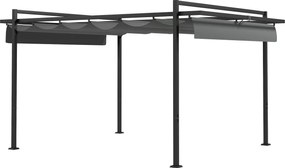 Outsunny Pérgola 3x4 Pérgola de Jardim com Teto Retrátil de Poliéster e 12 Orifícios de Drenagem Cinza | Aosom Portugal