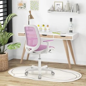 Cadeira giratória para secretária para crianças com altura ajustável, rodas com travões e apoios de braços macios, design ergonómico para 6-14 anos Pú