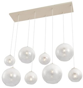 Candeeiro suspenso Art Déco bege com vidro branco 8-luzes - Sandra Art Deco