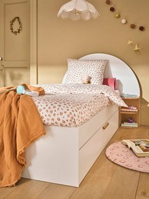 Cama 90x190cm com arrumação + mesa de cabeceira reversível Japi, para criança branco