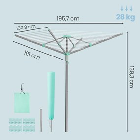 Estendal de roupa giratório 139,3 x 139,3 x 181,5 cm, com 50 m de corda, Prateado