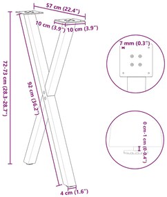 Pés para mesa de jantar em formato de X, 2 peças, antracite, 57x(72-73