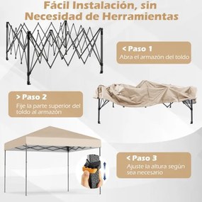 Tenda dobrável com bolsa de transporte e altura ajustável em 3 posições para jardim,festas, eventos 295 x 295 cm bege