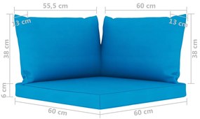 Sofá de jardim 3 lugares com almofadões azul-claro