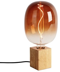 Candeeiro de mesa rústico em madeira natural com LED G170 - Bloc Rústico