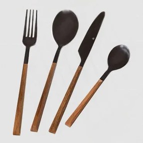 Conjunto De Talheres De 16 Peças Em Aço Inoxidável Priya Preto - Sklum